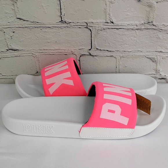 VICTORIA'S SECRET 'PINK' LOGO SLIDE SANDALS SIDE-BANDED - Picture 2 of 16